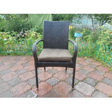 Стул с подлокотниками из искусственного ротанга Милан с подушкой 5 мм — Dark brown